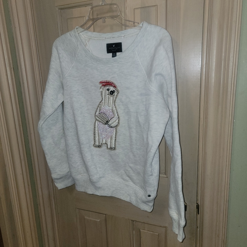 Misses Sz M American Eagle Outfitters Polar Bear Beaded Sweatshirt Sweater